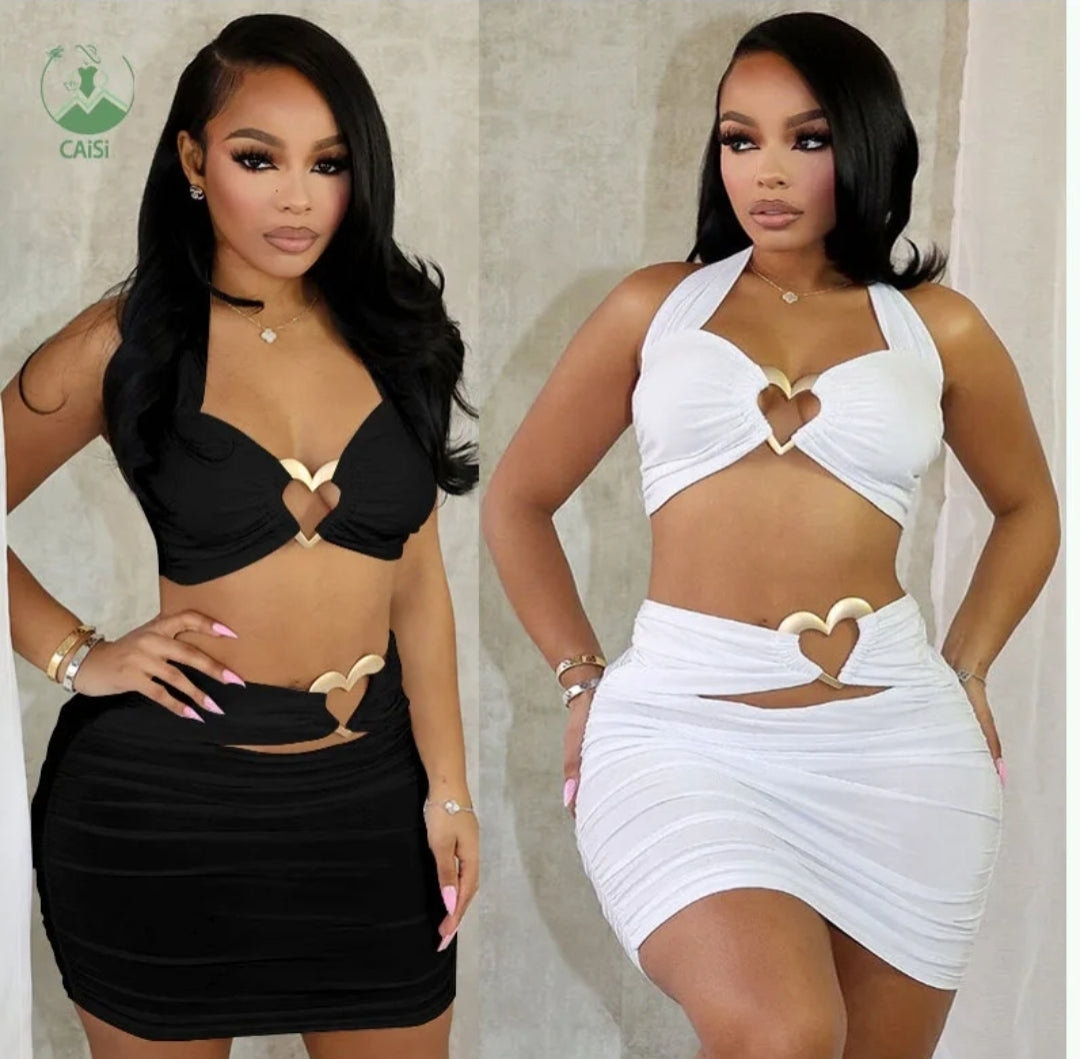 New Two-Piece Heart 2 Slay Halter Top & Skirts Sets