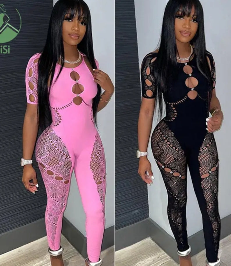 ONE PIECE HOLLOW-OUT JUMPSUITS WITH RHINESTONES