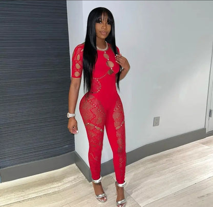 ONE PIECE HOLLOW-OUT JUMPSUITS WITH RHINESTONES