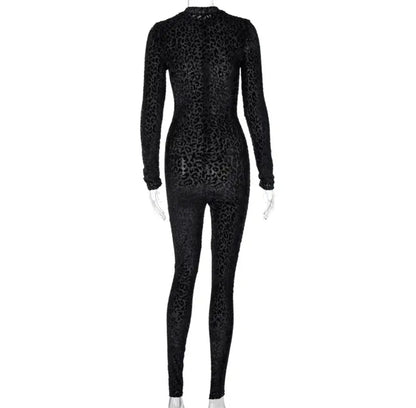 Solid Mesh See-Through Club O-Neck Jumpsuit